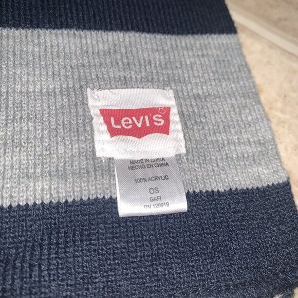 Levi's Unisex Knit Scarf  100% Acrylic Colorblock Gray Blue 58 in. by 11 in. - Picture 4 of 4